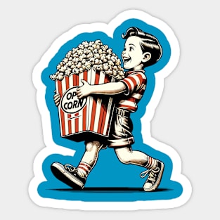 A retro kid carrying popcorn Sticker